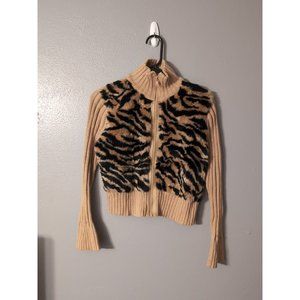 Shampoo Tan Animal Print Crop Full Zip Girls Sweater Jacket Size L